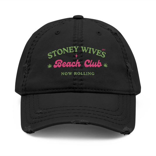 "SLOSW" Stoney Wives Beach Club Distressed Dad Hat | Embroidered Distressed Baseball Cap | Secret Lives of Stoney Wives Podcast Merch