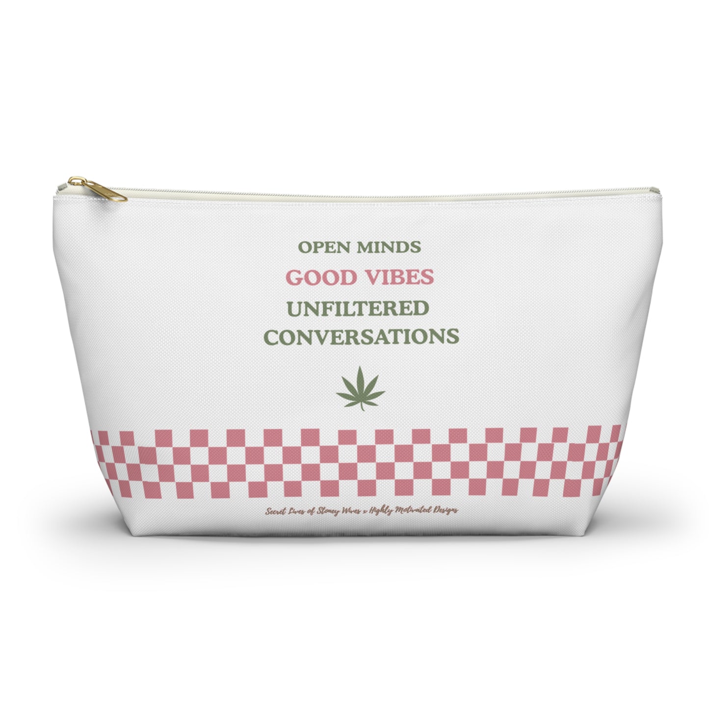 "SLOSW" Unfiltered Conversations Pouch | The Secret Lives Of Stoney Wives Podcast Merch | Pink Checkerboard Weed Accessory Bag