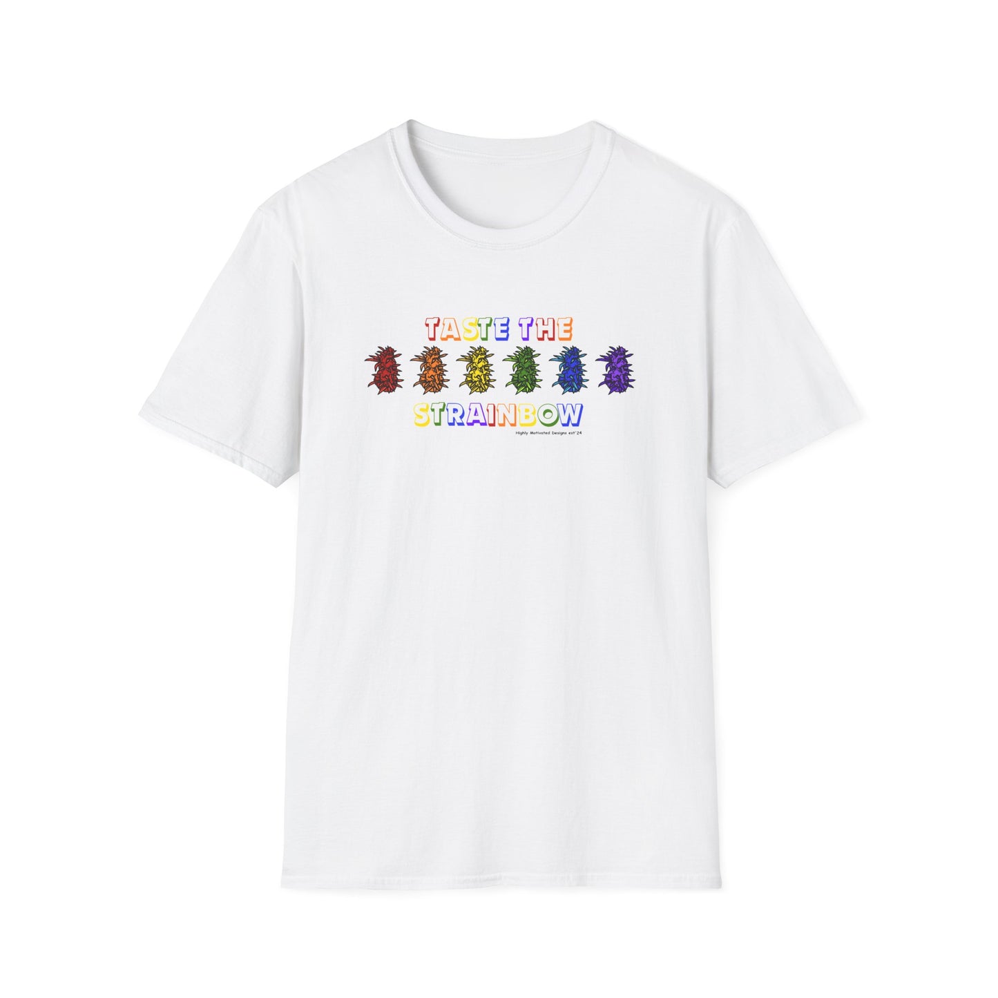 "PRIDE" Taste The Strainbow T-Shirt | Rainbow Graphic Tee | Colorful LGBTQIA+ Pride Shirt | Retro Festival Streetwear | Highly Motivated Designs