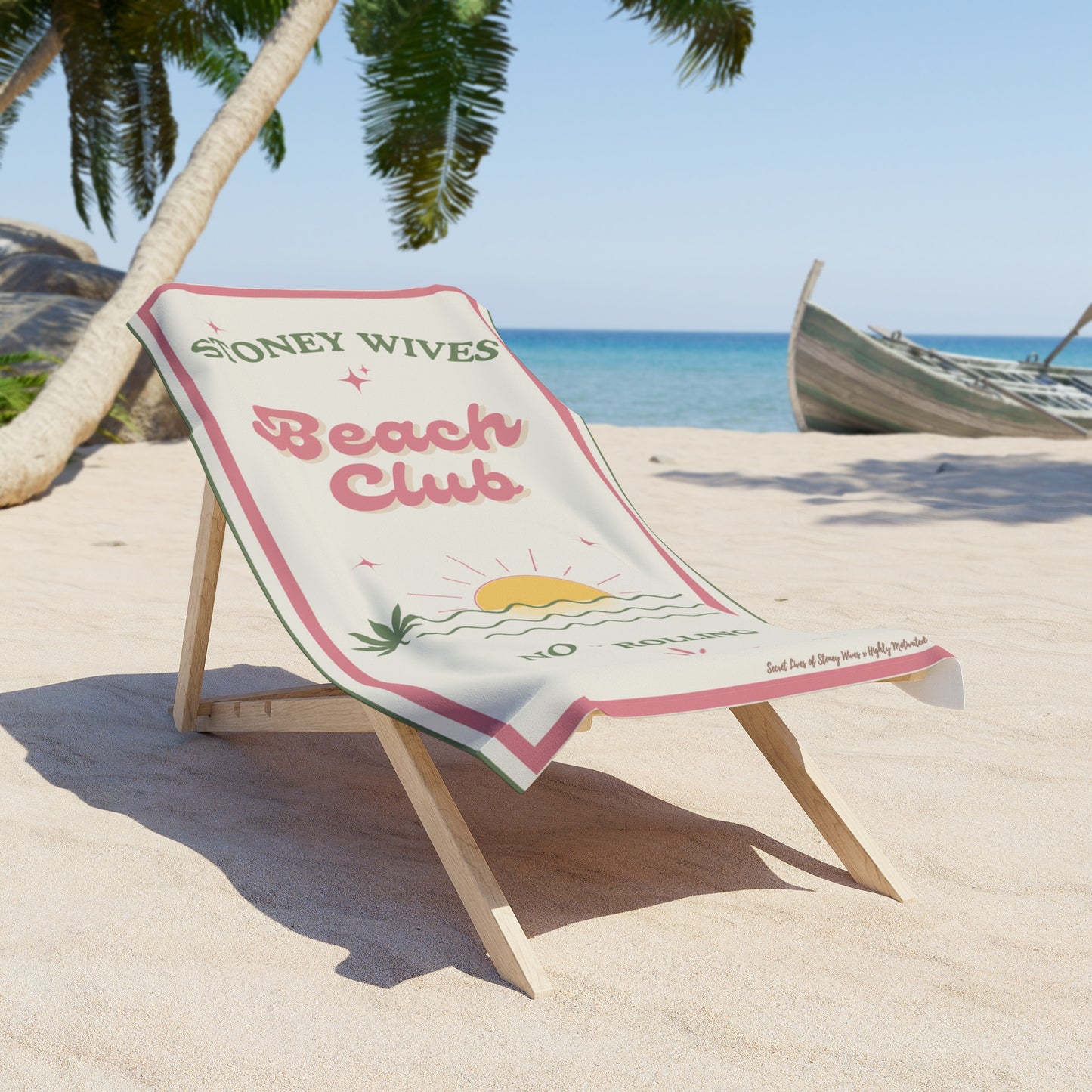 "SLOSW" Stoney Wives Beach Club Beach Towel | The Secret Lives of Stoney Wives Podcast Merch | Retro Summer Pool Towel