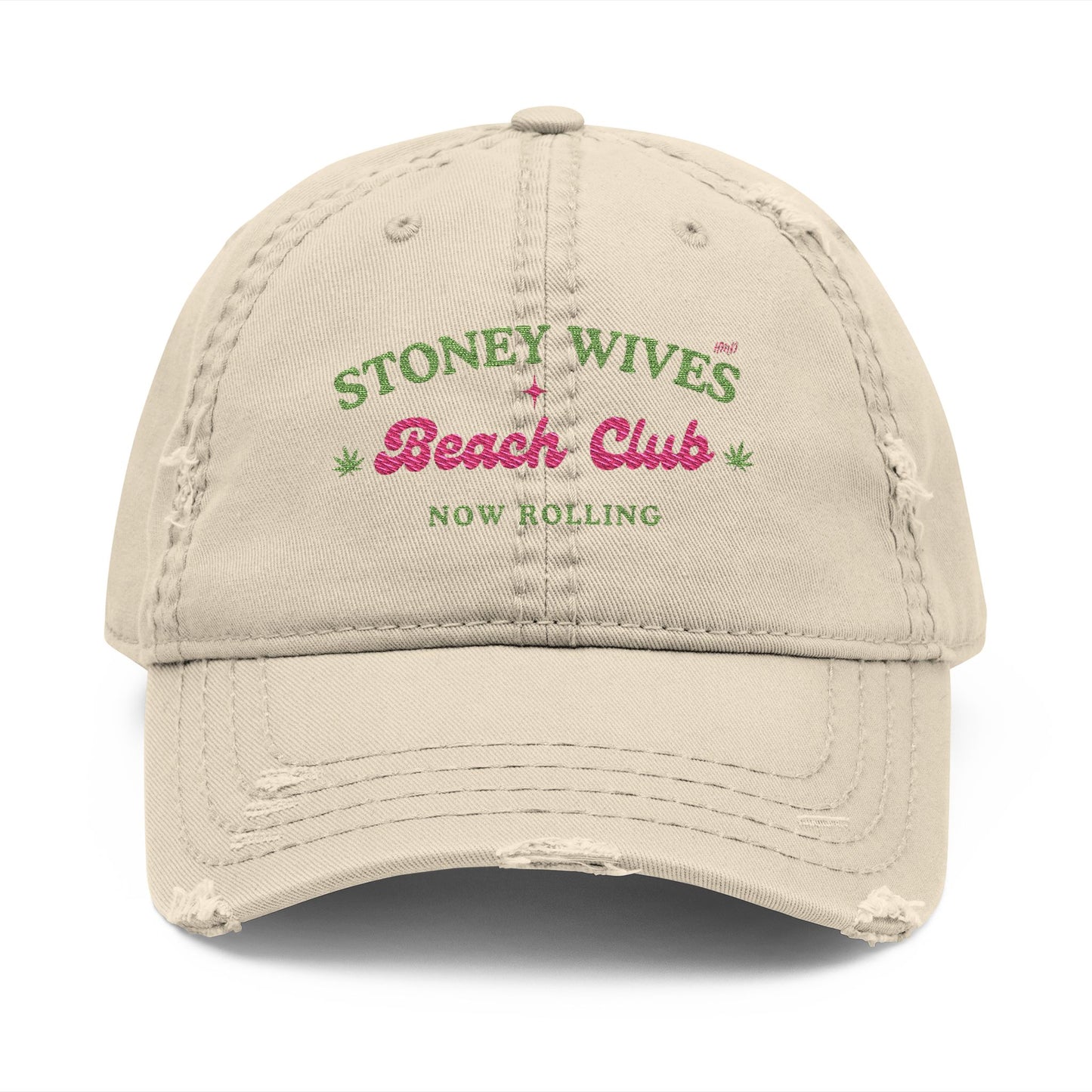 "SLOSW" Stoney Wives Beach Club Distressed Dad Hat | Embroidered Distressed Baseball Cap | The Secret Lives of Stoney Wives Podcast Merch