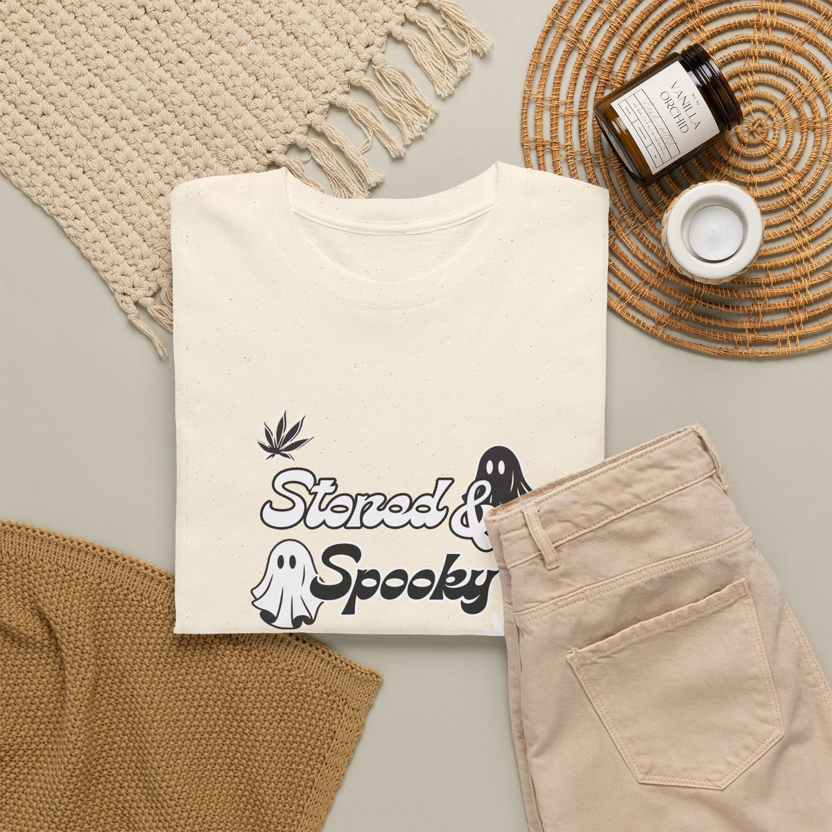 "Stoned & Spooky" Halloween T-Shirt | Retro Ghost Graphic Tee | Funny Spooky Season Shirt | Unisex Fall Streetwear | Highly Motivated Designs