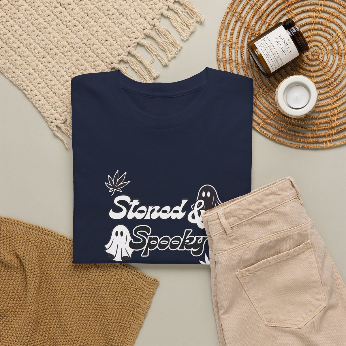 "Stoned & Spooky" Halloween T-Shirt | Retro Ghost Graphic Tee | Funny Spooky Season Shirt | Unisex Fall Streetwear | Highly Motivated Designs