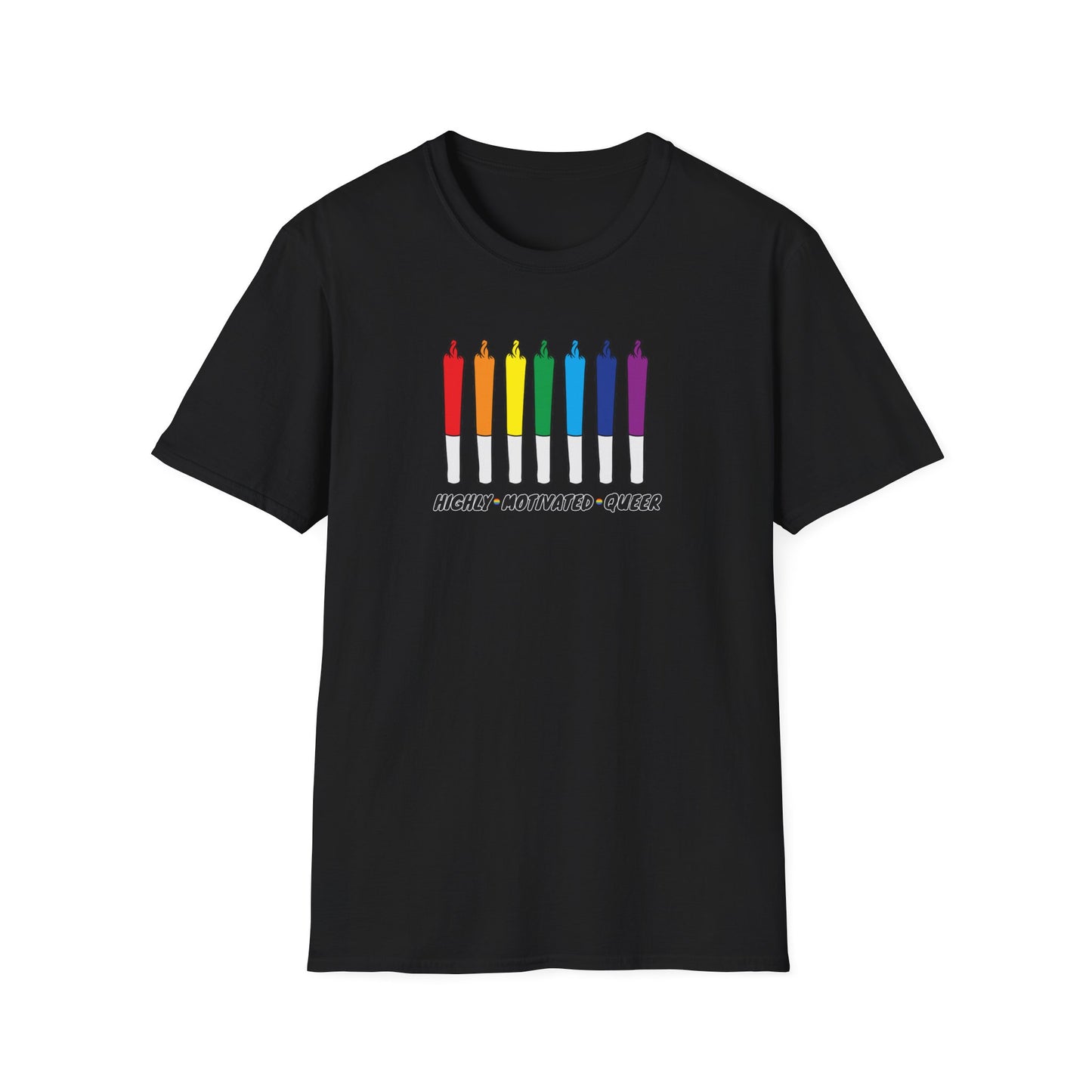 "PRIDE" Highly Motivated Queer T-Shirt | LGBTQIA+ Rainbow Graphic Tee | Colorful Unisex Streetwear Shirt | Pride Month Apparel | Highly Motivated Designs