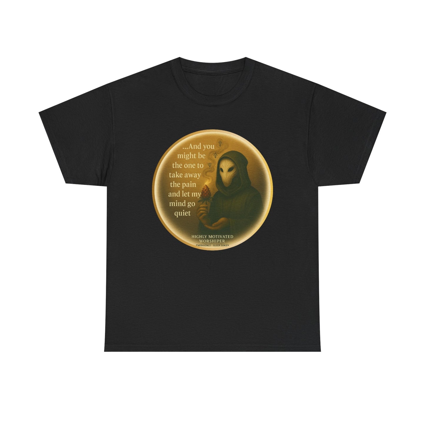 Highly Motivated Worshiper “Emergence” Tee – Sleep Token-Inspired Cannabis Art Tshirt