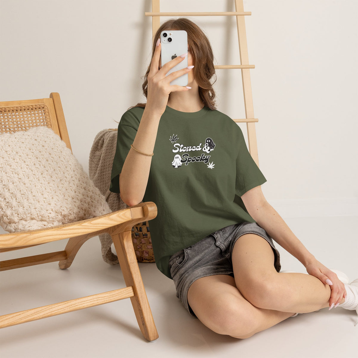 "Stoned & Spooky" Halloween T-Shirt | Retro Ghost Graphic Tee | Funny Spooky Season Shirt | Unisex Fall Streetwear | Highly Motivated Designs