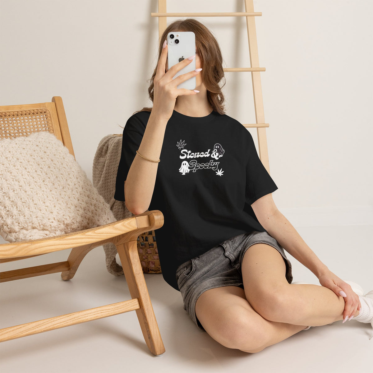 "Stoned & Spooky" Halloween T-Shirt | Retro Ghost Graphic Tee | Funny Spooky Season Shirt | Unisex Fall Streetwear | Highly Motivated Designs