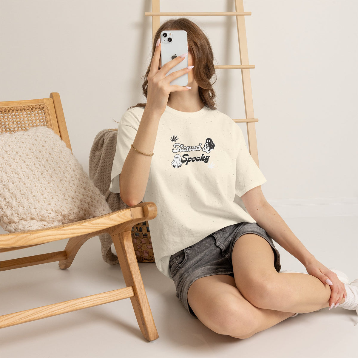 "Stoned & Spooky" Halloween T-Shirt | Retro Ghost Graphic Tee | Funny Spooky Season Shirt | Unisex Fall Streetwear | Highly Motivated Designs
