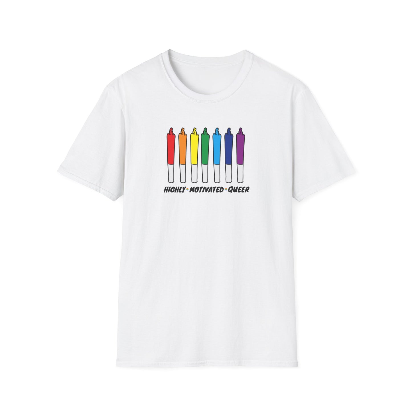 "PRIDE" Highly Motivated Queer T-Shirt | LGBTQIA+ Rainbow Graphic Tee | Colorful Unisex Streetwear Shirt | Pride Month Apparel | Highly Motivated Designs
