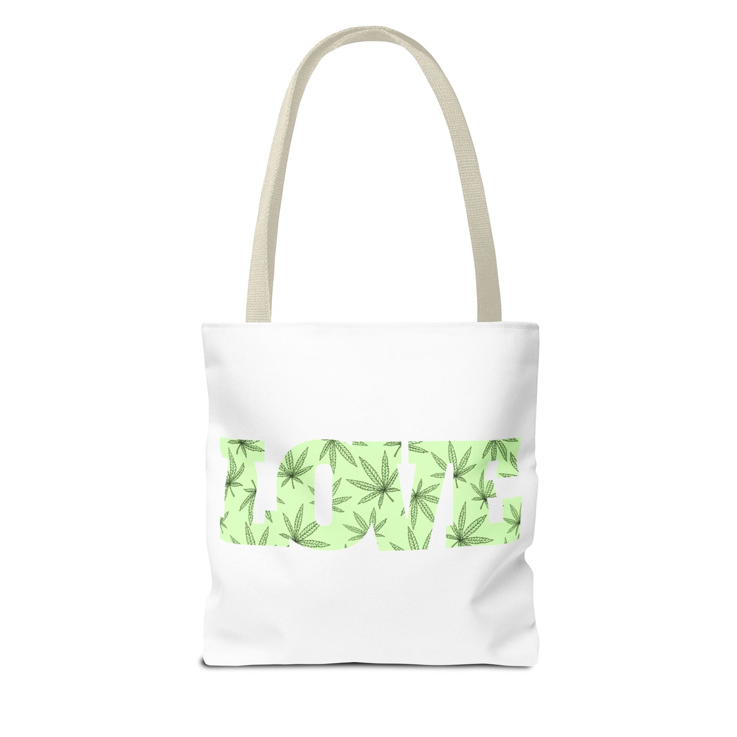 Green Love Tote Bag with Cannabis Leaf Design