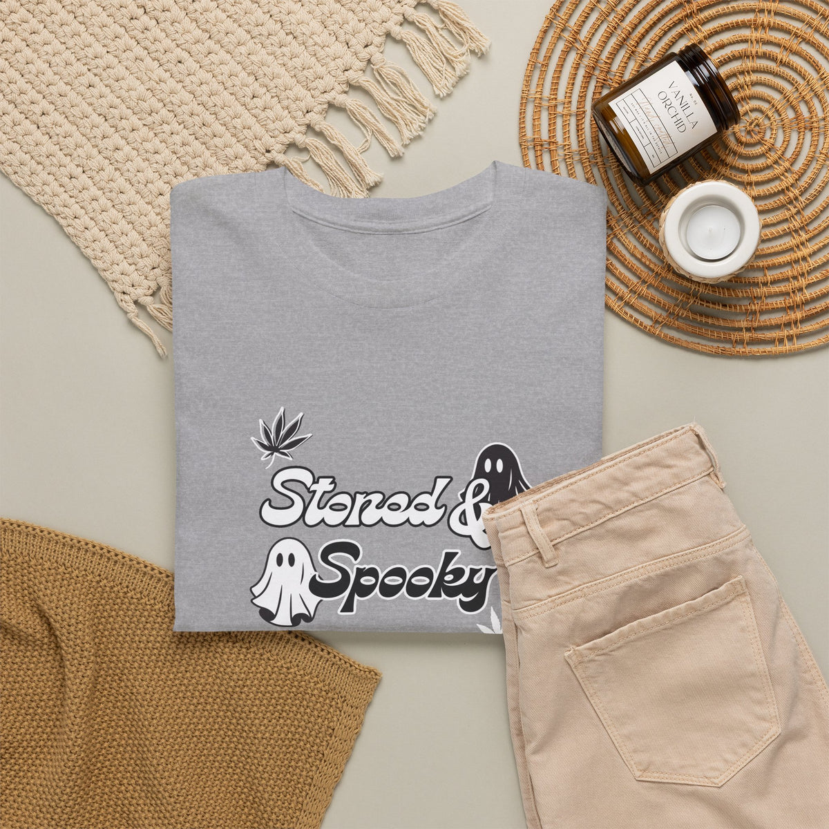 "Stoned & Spooky" Halloween T-Shirt | Retro Ghost Graphic Tee | Funny Spooky Season Shirt | Unisex Fall Streetwear | Highly Motivated Designs