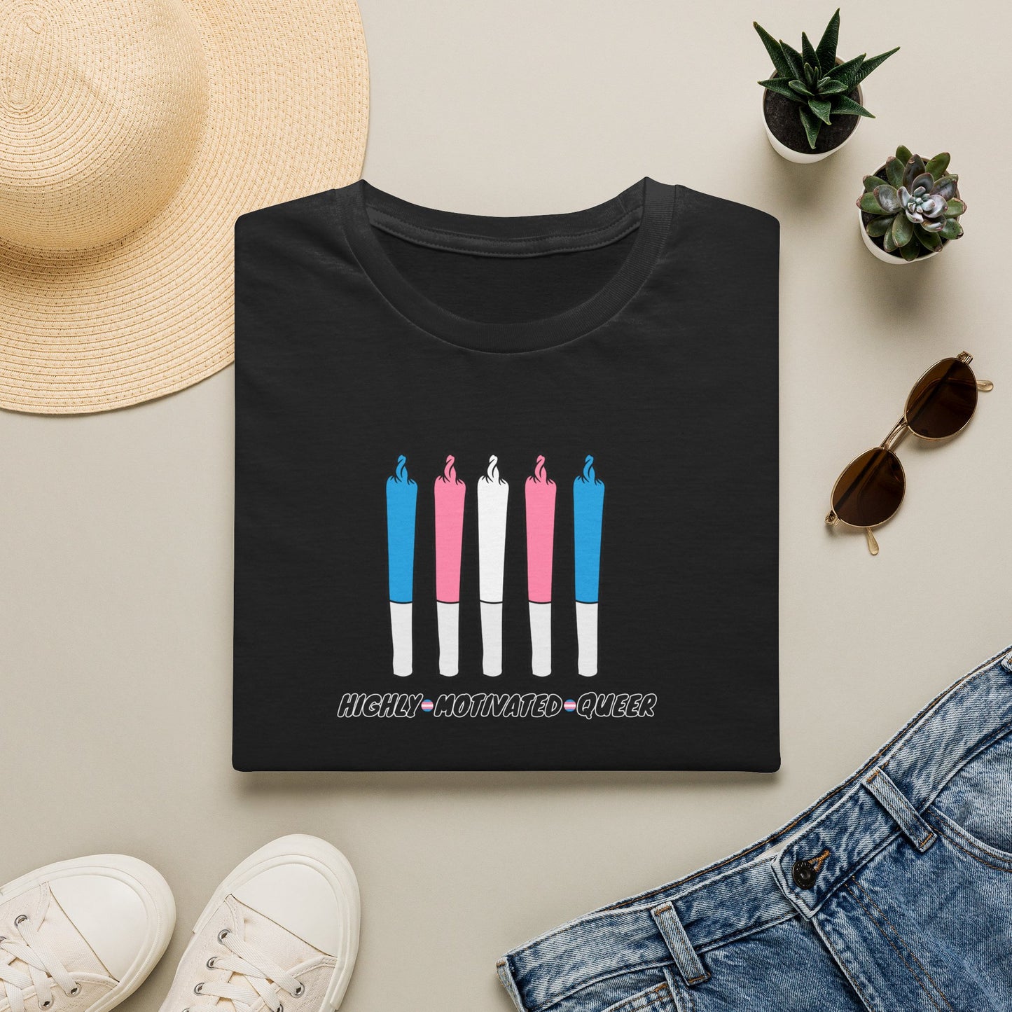 "PRIDE" Highly Motivated Queer Trans Pride T-Shirt | Trans Flag Graphic Tee | LGBTQIA+ Rainbow Streetwear Shirt | Pride Collection Apparel | Highly Motivated Designs