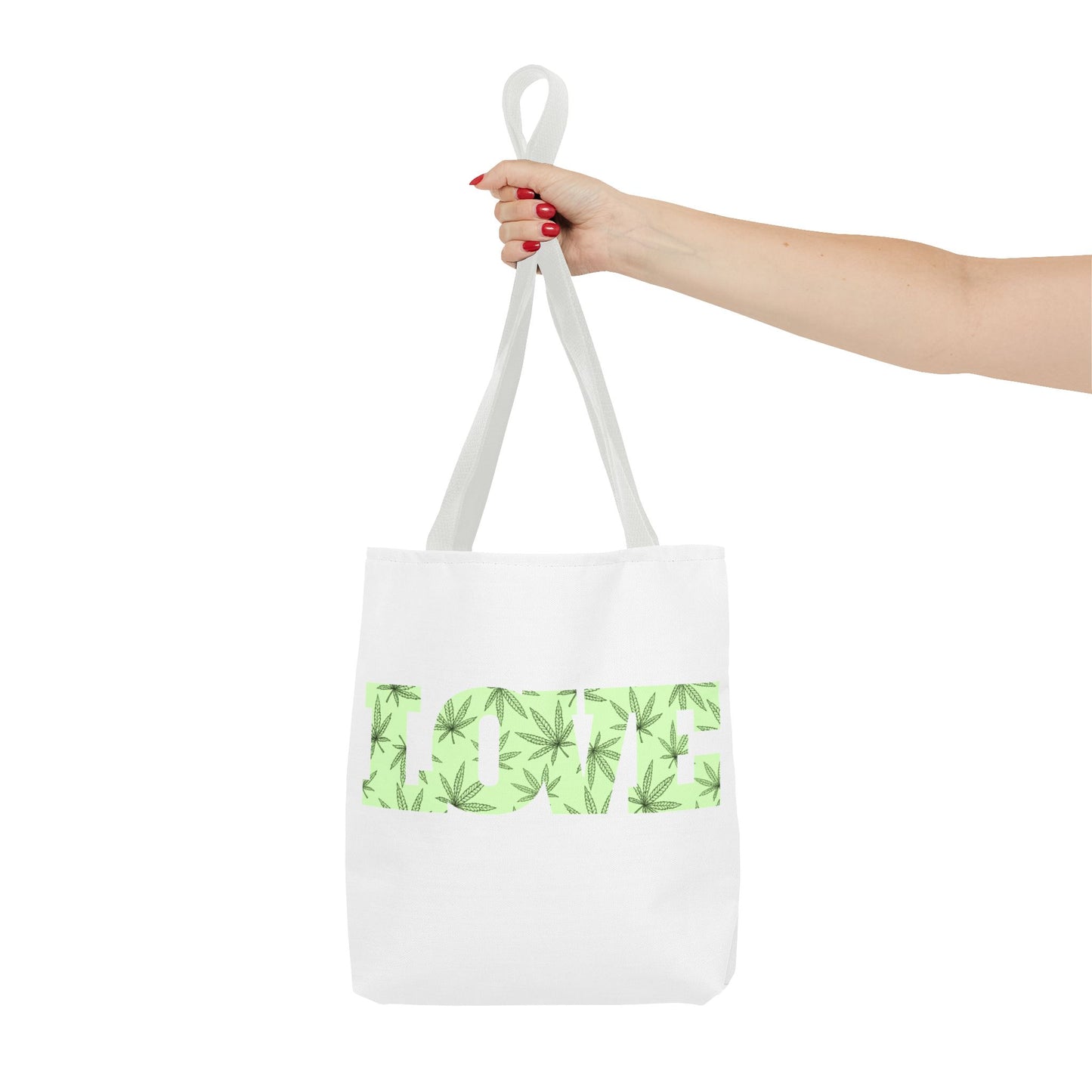 Green Love Tote Bag with Cannabis Leaf Design