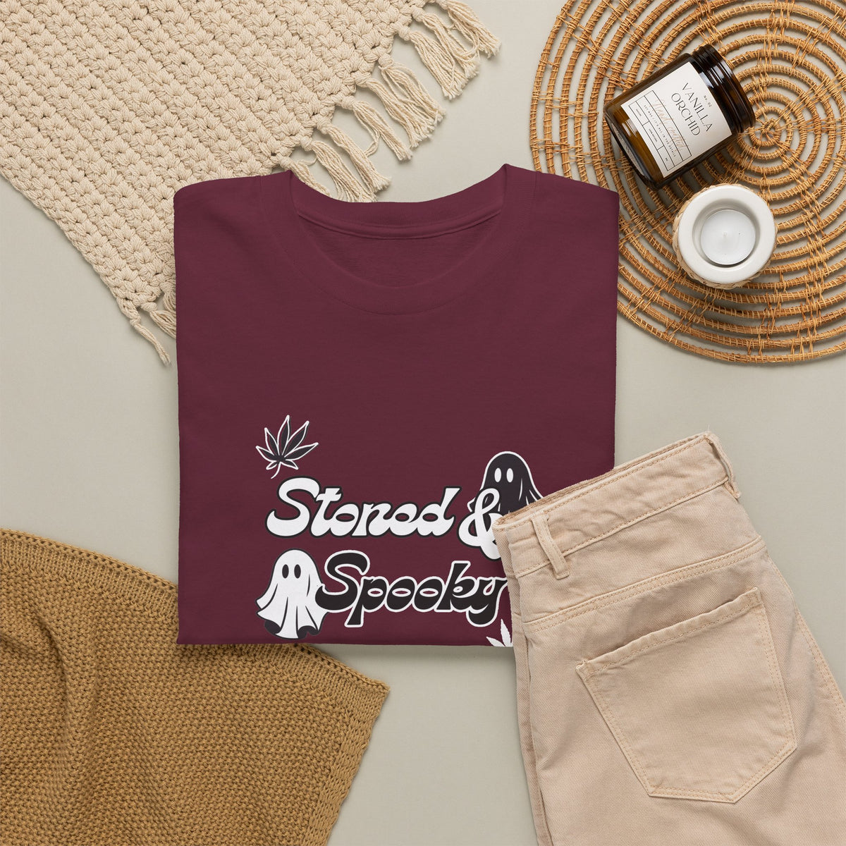 "Stoned & Spooky" Halloween T-Shirt | Retro Ghost Graphic Tee | Funny Spooky Season Shirt | Unisex Fall Streetwear | Highly Motivated Designs