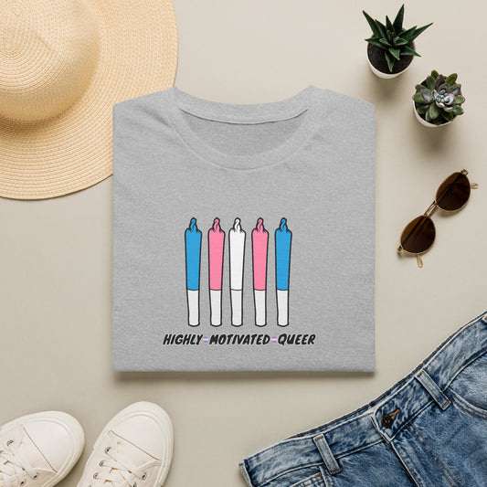 "PRIDE" Highly Motivated Queer Trans Pride T-Shirt | Trans Flag Graphic Tee | LGBTQIA+ Rainbow Streetwear Shirt | Pride Collection Apparel | Highly Motivated Designs
