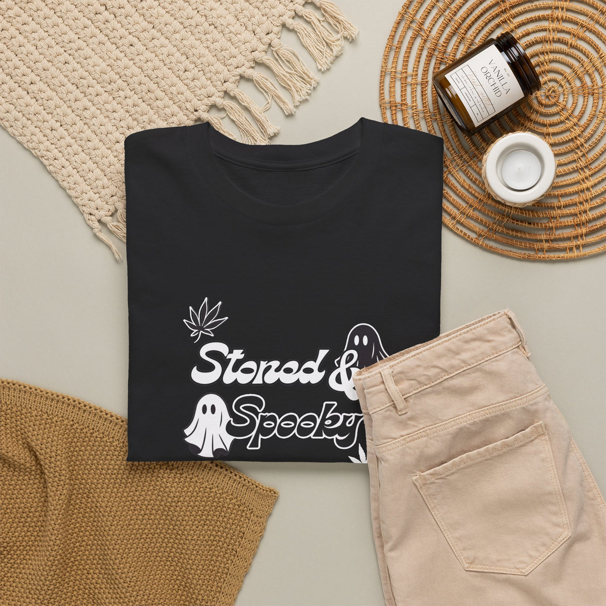 "Stoned & Spooky" Halloween T-Shirt | Retro Ghost Graphic Tee | Funny Spooky Season Shirt | Unisex Fall Streetwear | Highly Motivated Designs