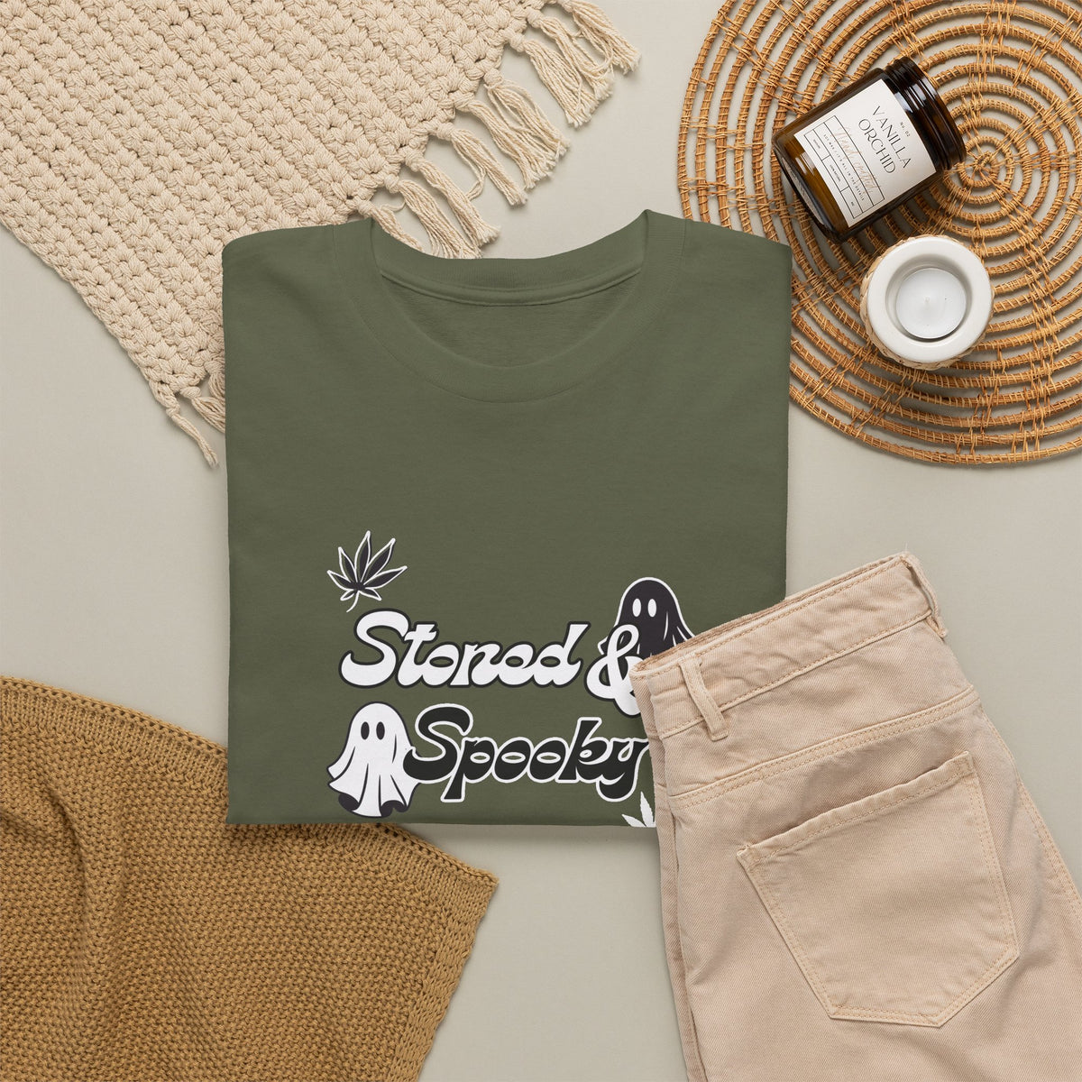 "Stoned & Spooky" Halloween T-Shirt | Retro Ghost Graphic Tee | Funny Spooky Season Shirt | Unisex Fall Streetwear | Highly Motivated Designs