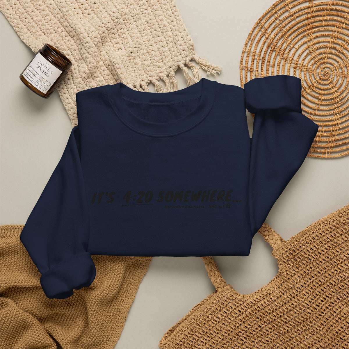 "It's 4:20 Somewhere" Crewneck Sweatshirt | Retro Minimalist Graphic Pullover | Cozy Unisex Streetwear | Planty Lifestyle Sweater | Highly Motivated Designs