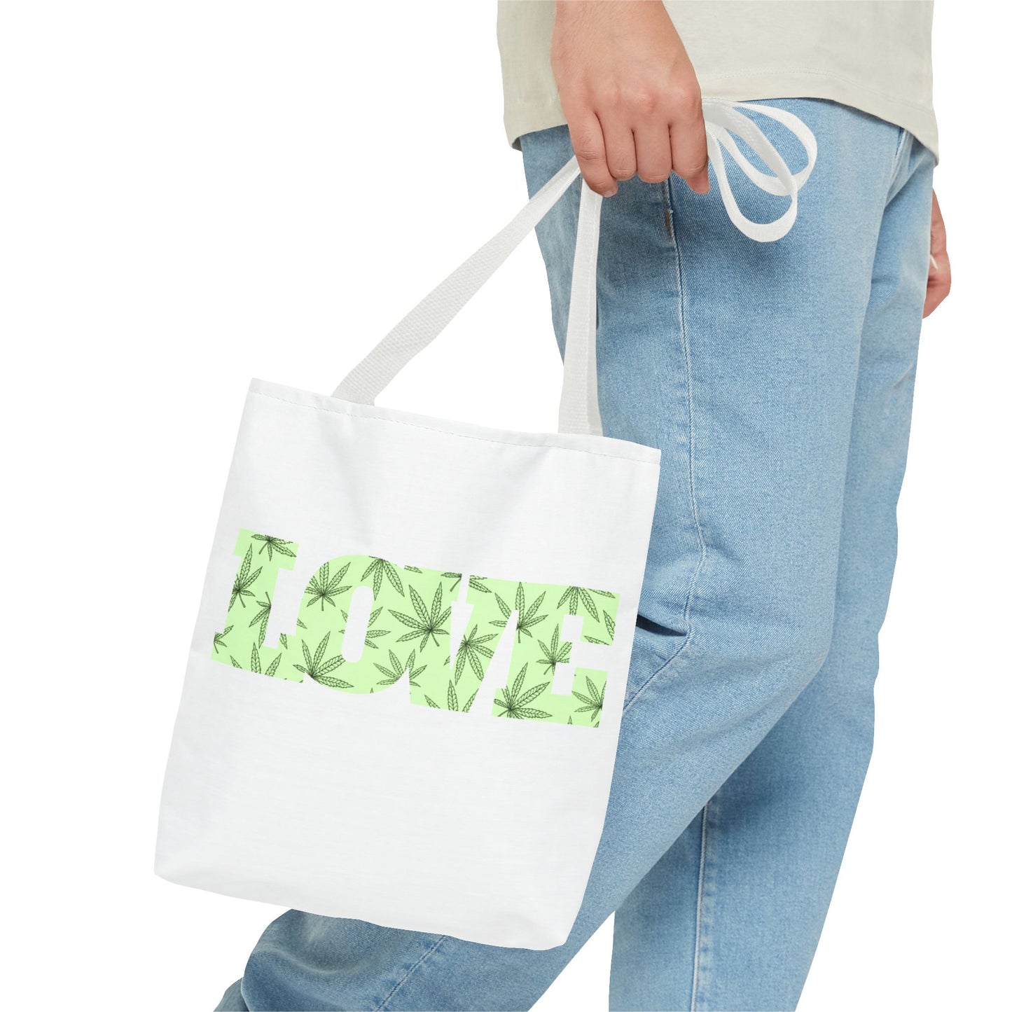 Green Love Tote Bag with Cannabis Leaf Design