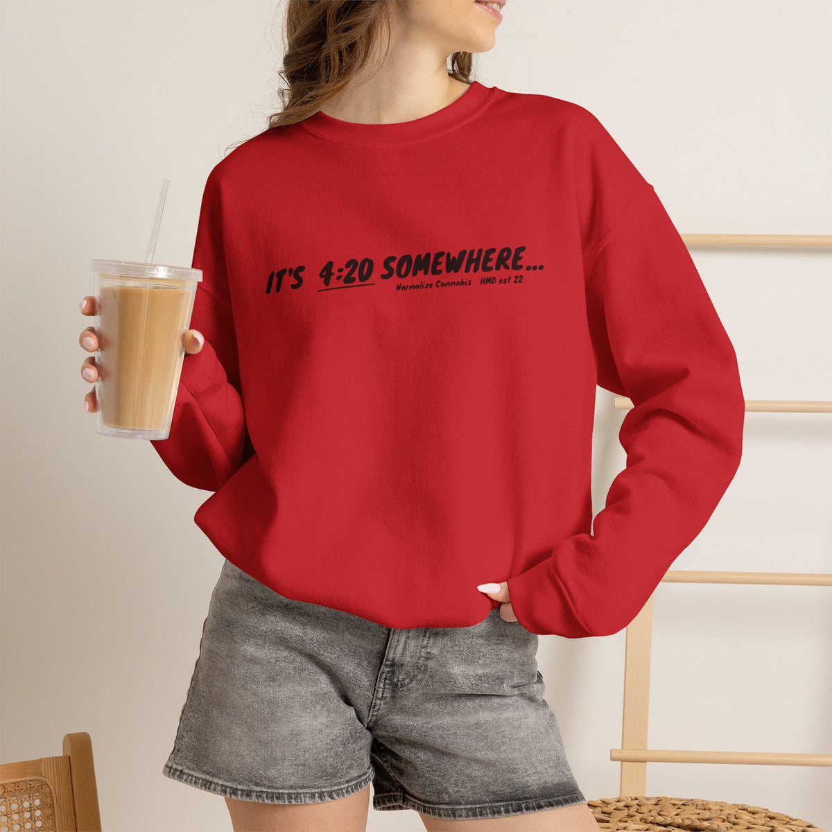 "It's 4:20 Somewhere" Crewneck Sweatshirt | Retro Minimalist Graphic Pullover | Cozy Unisex Streetwear | Planty Lifestyle Sweater | Highly Motivated Designs