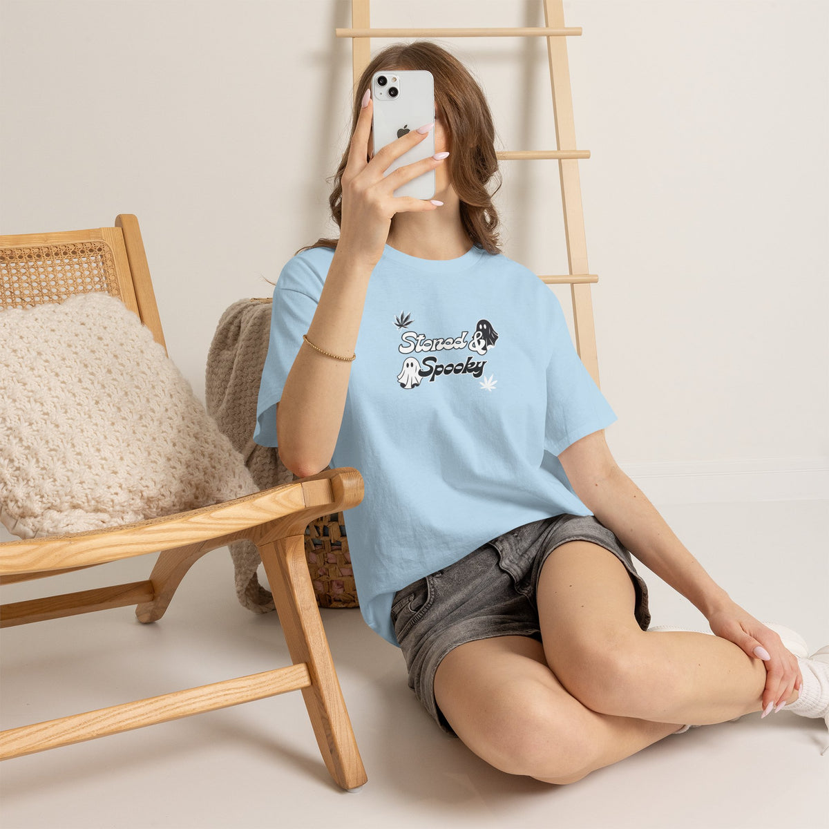 "Stoned & Spooky" Halloween T-Shirt | Retro Ghost Graphic Tee | Funny Spooky Season Shirt | Unisex Fall Streetwear | Highly Motivated Designs