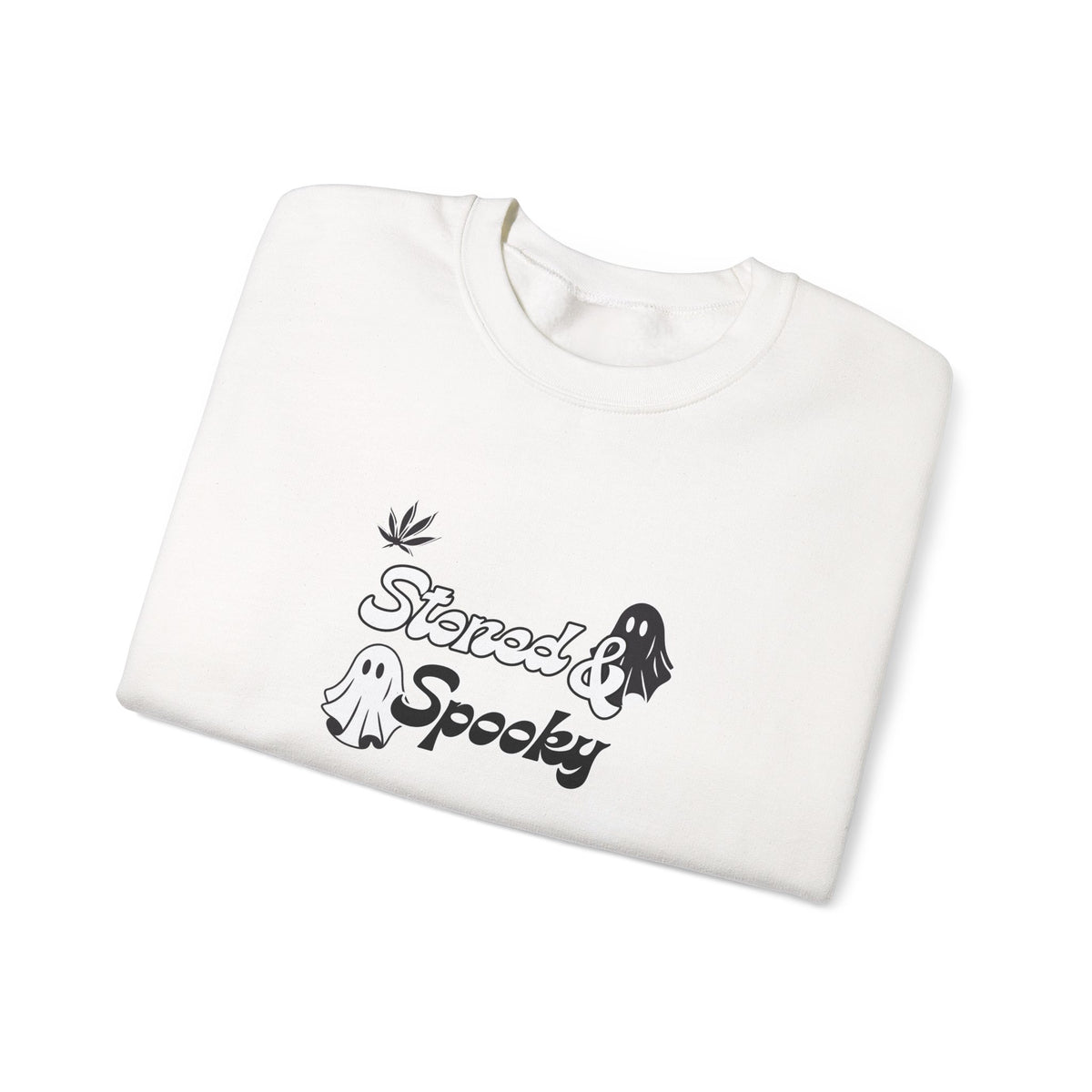 "Stoned & Spooky" Halloween Sweatshirt | Retro Ghost Graphic Crewneck | Cozy Fall Streetwear Pullover | Funny Spooky Season Sweater | Highly Motivated Designs