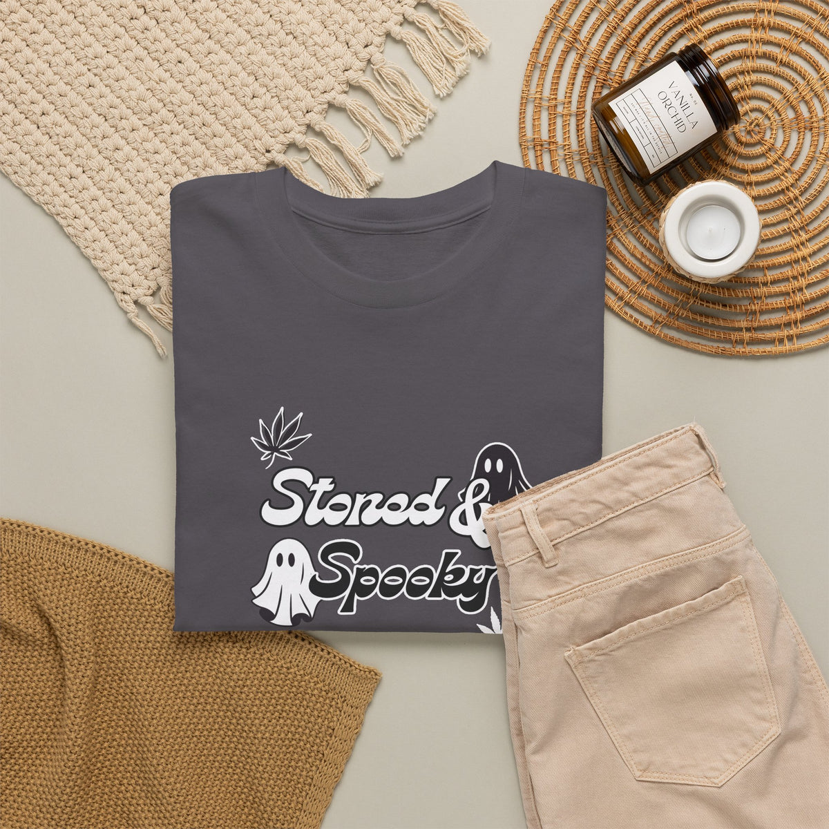 "Stoned & Spooky" Halloween T-Shirt | Retro Ghost Graphic Tee | Funny Spooky Season Shirt | Unisex Fall Streetwear | Highly Motivated Designs