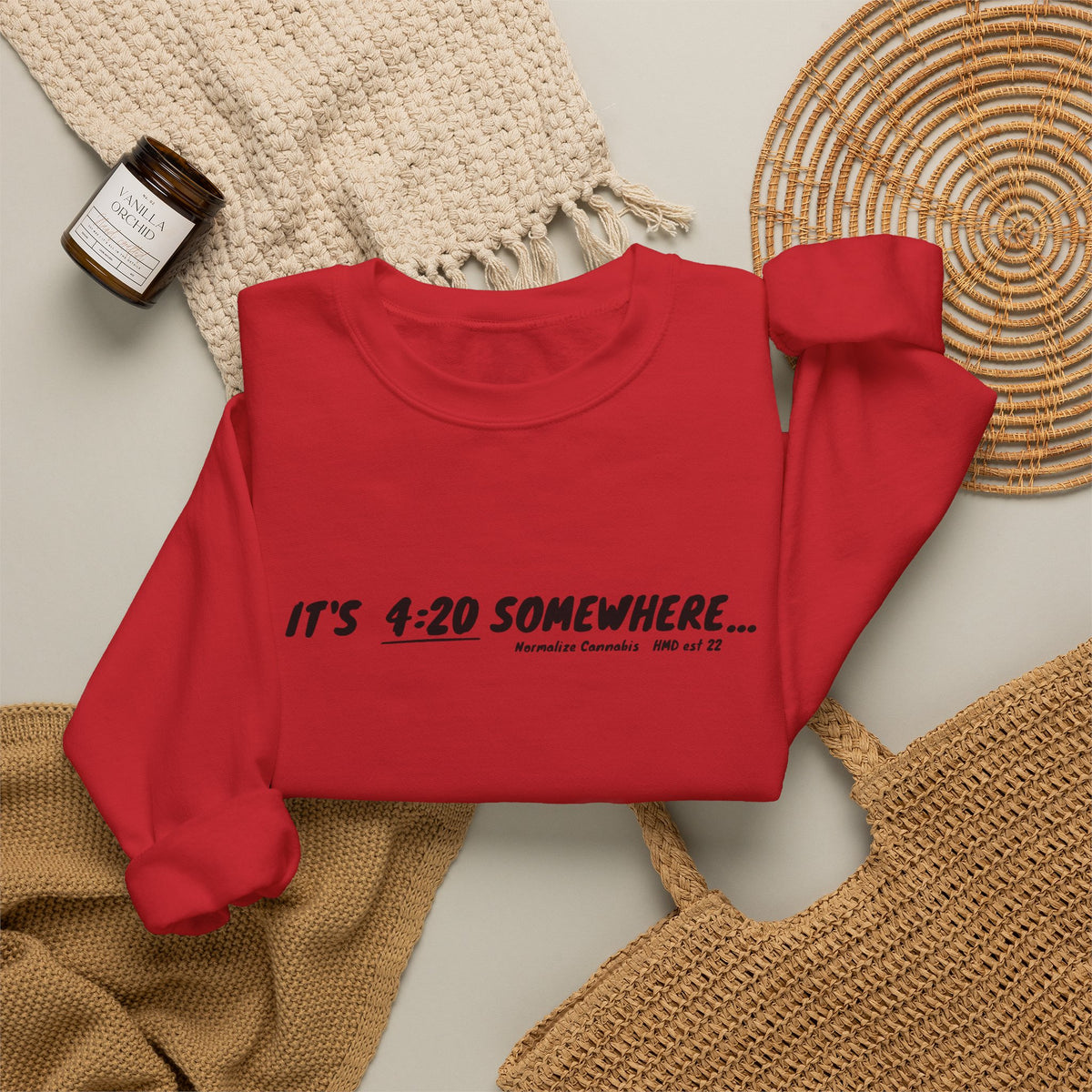 "It's 4:20 Somewhere" Crewneck Sweatshirt | Retro Minimalist Graphic Pullover | Cozy Unisex Streetwear | Planty Lifestyle Sweater | Highly Motivated Designs
