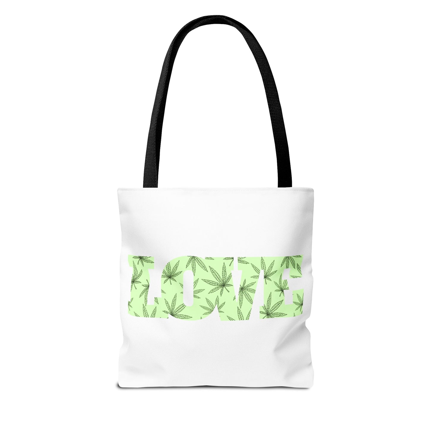 Green Love Tote Bag with Cannabis Leaf Design