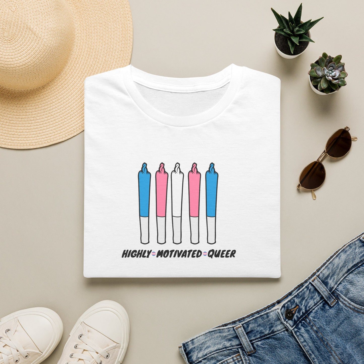 "PRIDE" Highly Motivated Queer Trans Pride T-Shirt | Trans Flag Graphic Tee | LGBTQIA+ Rainbow Streetwear Shirt | Pride Collection Apparel | Highly Motivated Designs