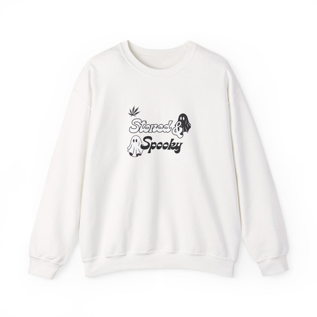 "Stoned & Spooky" Halloween Sweatshirt | Retro Ghost Graphic Crewneck | Cozy Fall Streetwear Pullover | Funny Spooky Season Sweater | Highly Motivated Designs
