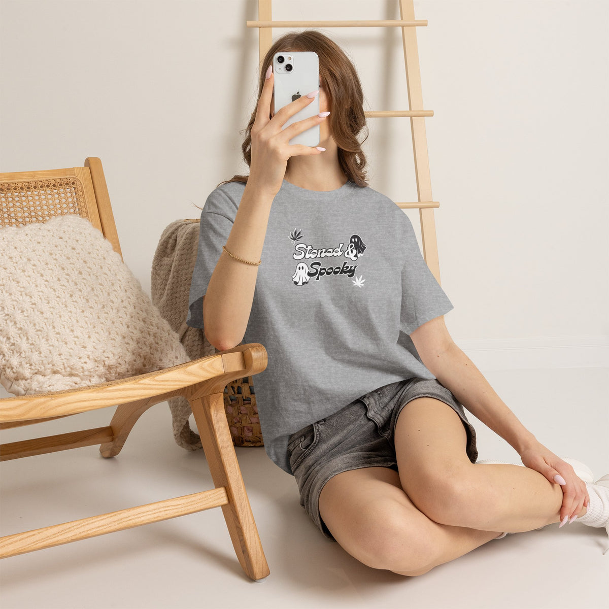 "Stoned & Spooky" Halloween T-Shirt | Retro Ghost Graphic Tee | Funny Spooky Season Shirt | Unisex Fall Streetwear | Highly Motivated Designs