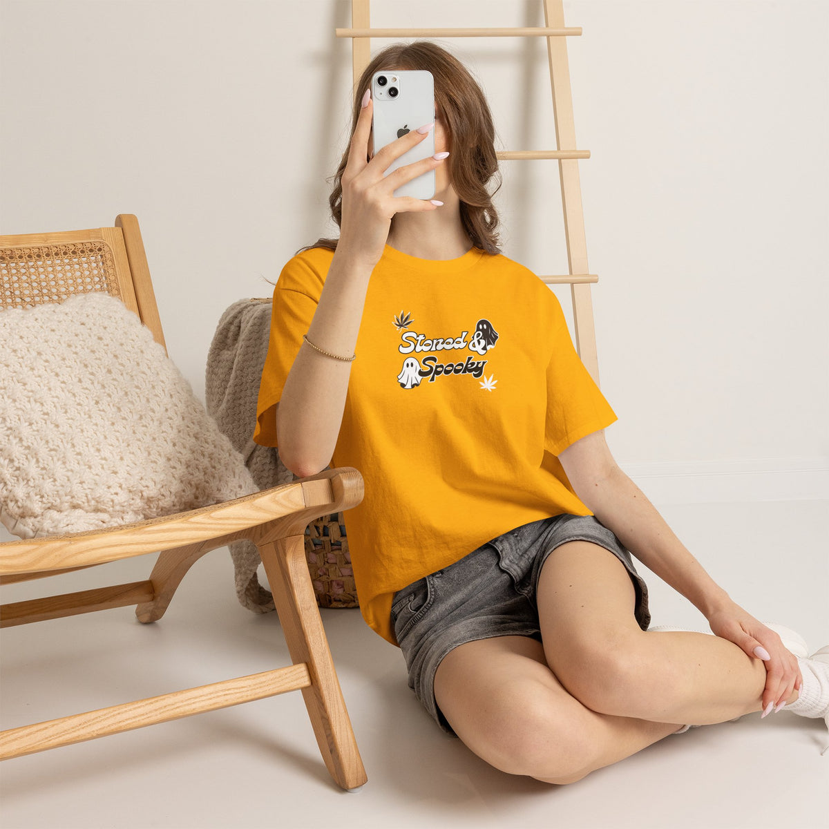 "Stoned & Spooky" Halloween T-Shirt | Retro Ghost Graphic Tee | Funny Spooky Season Shirt | Unisex Fall Streetwear | Highly Motivated Designs