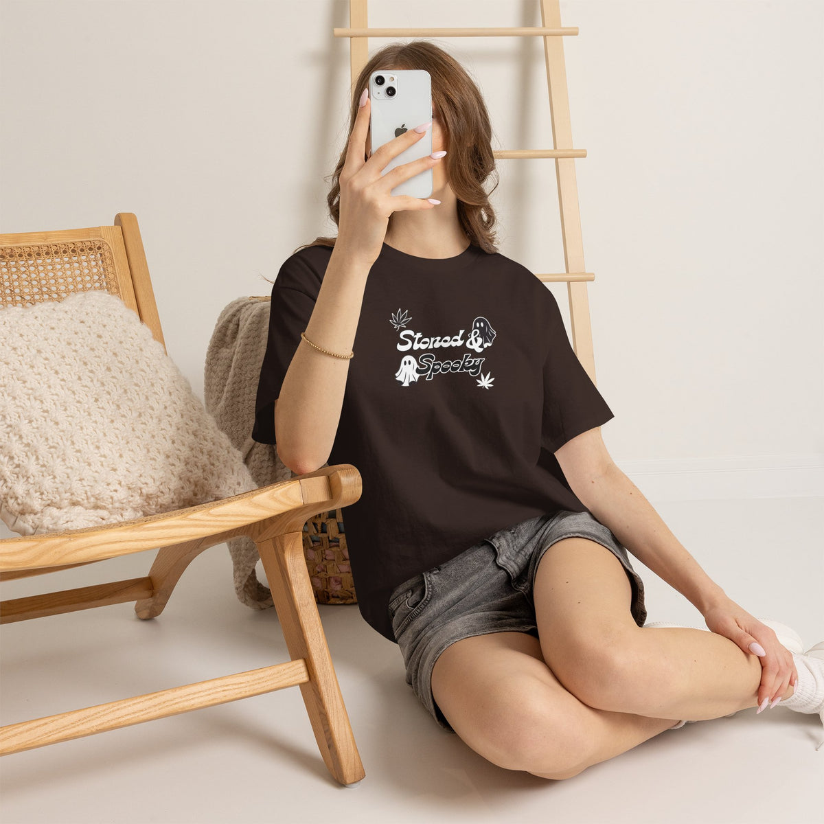 "Stoned & Spooky" Halloween T-Shirt | Retro Ghost Graphic Tee | Funny Spooky Season Shirt | Unisex Fall Streetwear | Highly Motivated Designs
