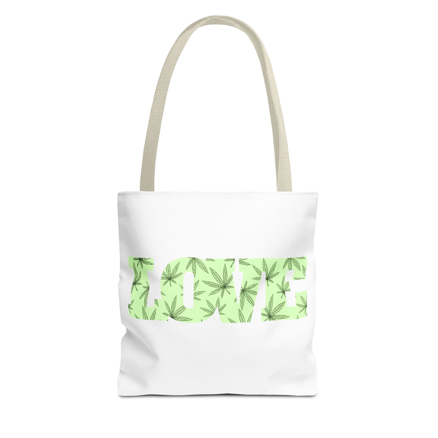 Green Love Tote Bag with Cannabis Leaf Design