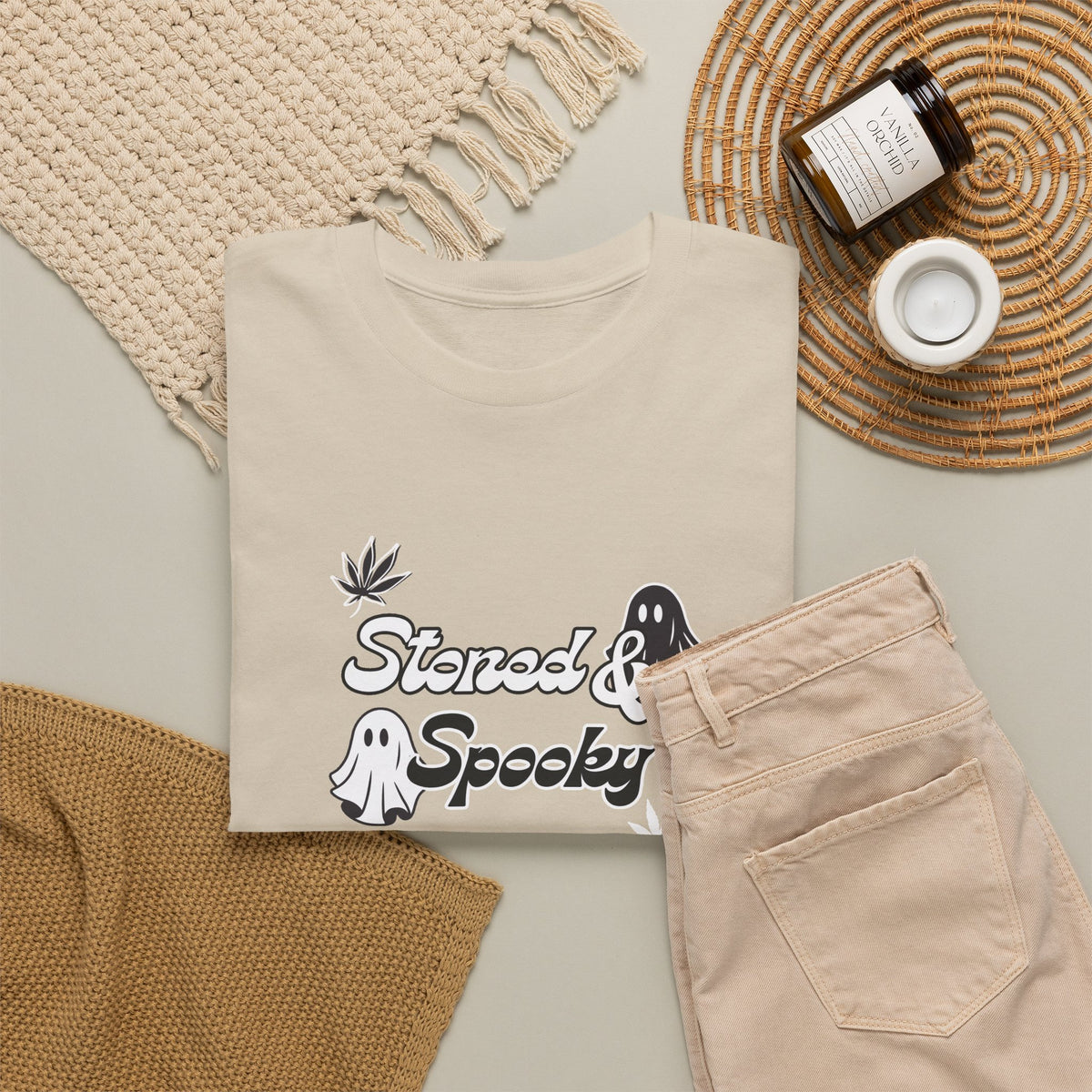"Stoned & Spooky" Halloween T-Shirt | Retro Ghost Graphic Tee | Funny Spooky Season Shirt | Unisex Fall Streetwear | Highly Motivated Designs