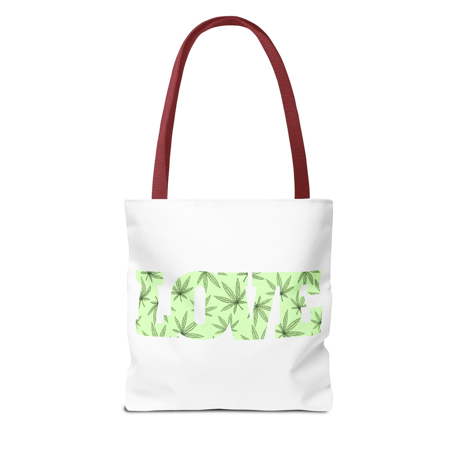 Green Love Tote Bag with Cannabis Leaf Design