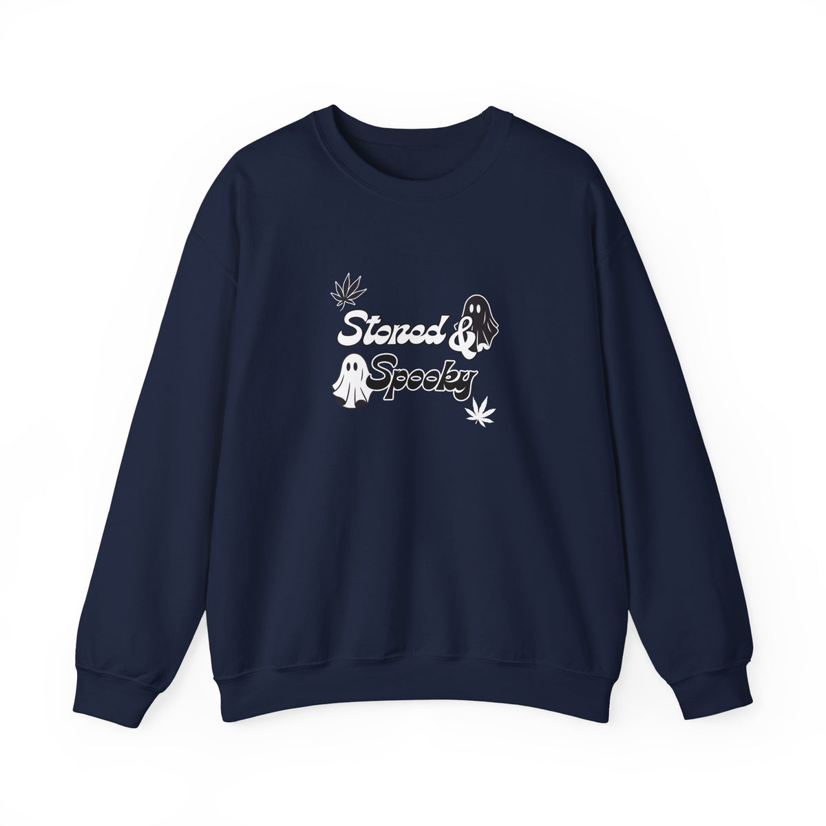 "Stoned & Spooky" Halloween Sweatshirt | Retro Ghost Graphic Crewneck | Cozy Fall Streetwear Pullover | Funny Spooky Season Sweater | Highly Motivated Designs