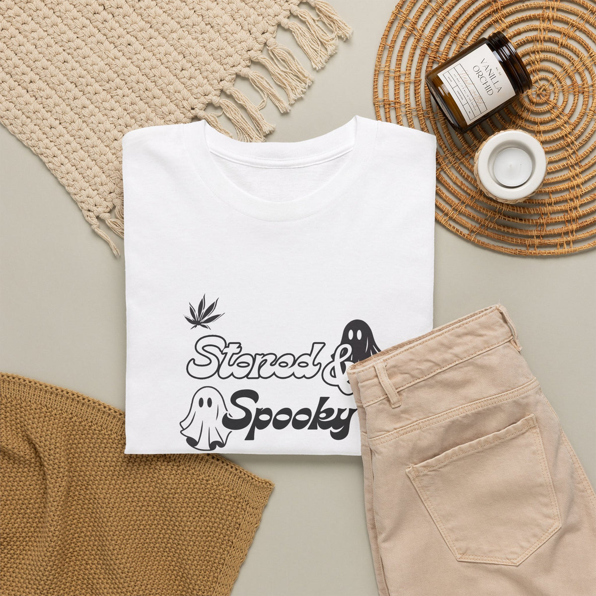 "Stoned & Spooky" Halloween T-Shirt | Retro Ghost Graphic Tee | Funny Spooky Season Shirt | Unisex Fall Streetwear | Highly Motivated Designs