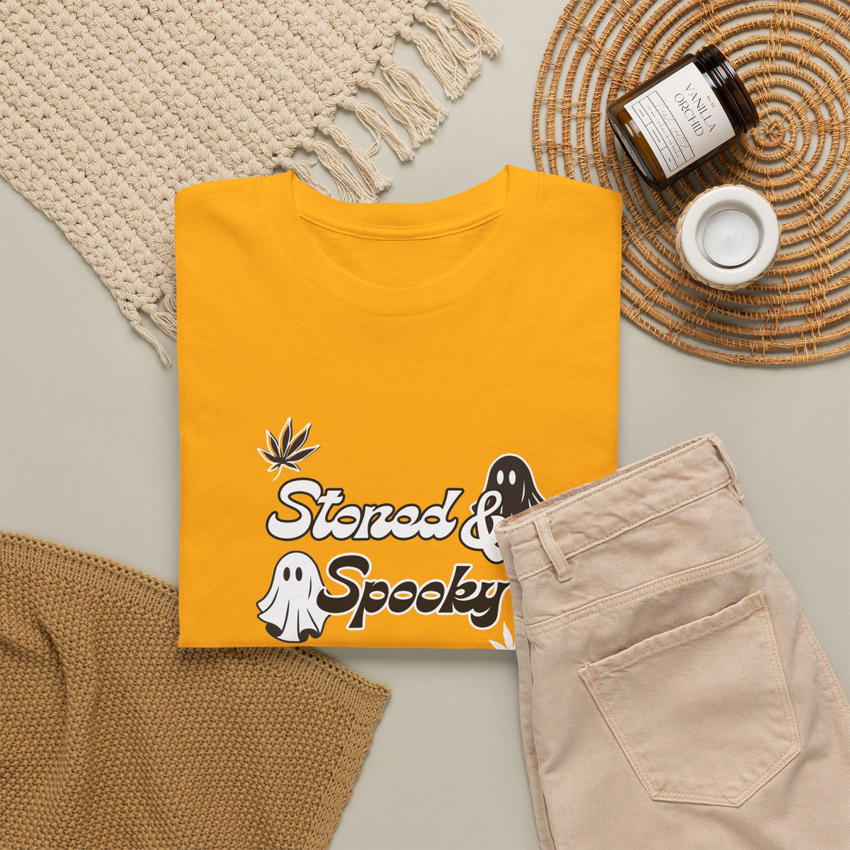 "Stoned & Spooky" Halloween T-Shirt | Retro Ghost Graphic Tee | Funny Spooky Season Shirt | Unisex Fall Streetwear | Highly Motivated Designs