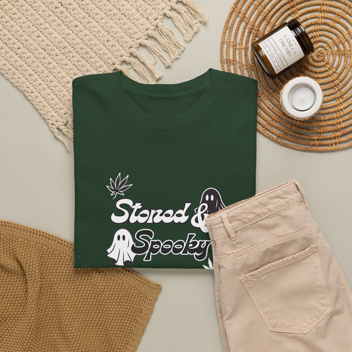 "Stoned & Spooky" Halloween T-Shirt | Retro Ghost Graphic Tee | Funny Spooky Season Shirt | Unisex Fall Streetwear | Highly Motivated Designs