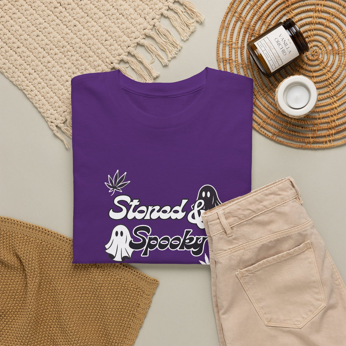 "Stoned & Spooky" Halloween T-Shirt | Retro Ghost Graphic Tee | Funny Spooky Season Shirt | Unisex Fall Streetwear | Highly Motivated Designs