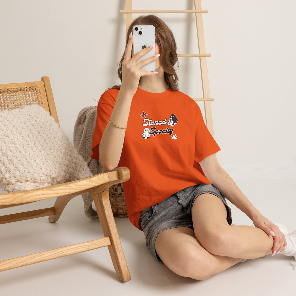 "Stoned & Spooky" Halloween T-Shirt | Retro Ghost Graphic Tee | Funny Spooky Season Shirt | Unisex Fall Streetwear | Highly Motivated Designs