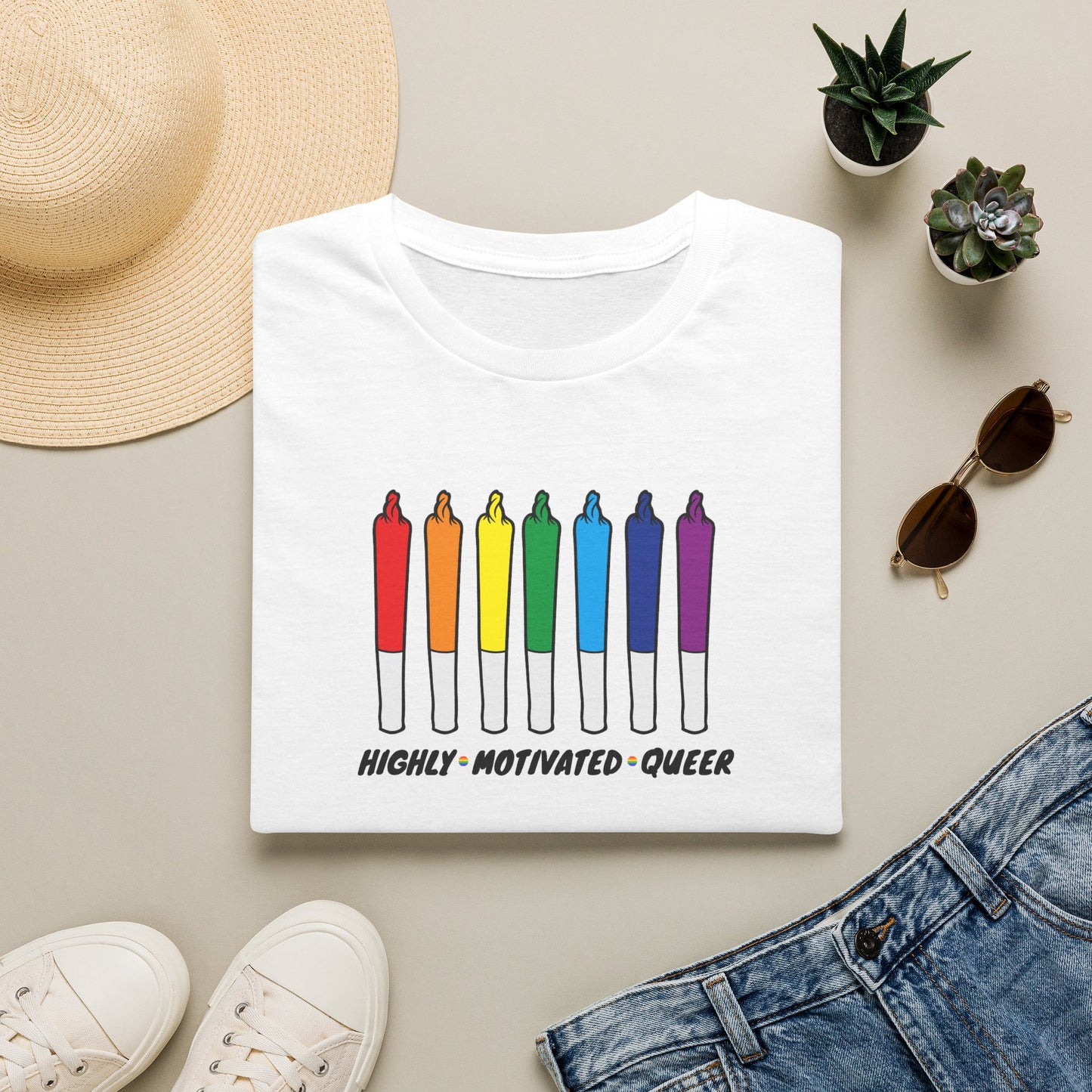 "PRIDE" Highly Motivated Queer T-Shirt | LGBTQIA+ Rainbow Graphic Tee | Colorful Unisex Streetwear Shirt | Pride Month Apparel | Highly Motivated Designs