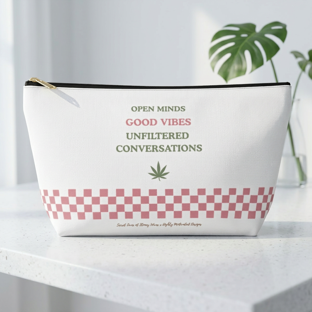 "SLOSW" Unfiltered Conversations Pouch | The Secret Lives Of Stoney Wives Podcast Merch | Pink Checkerboard Weed Accessory Bag