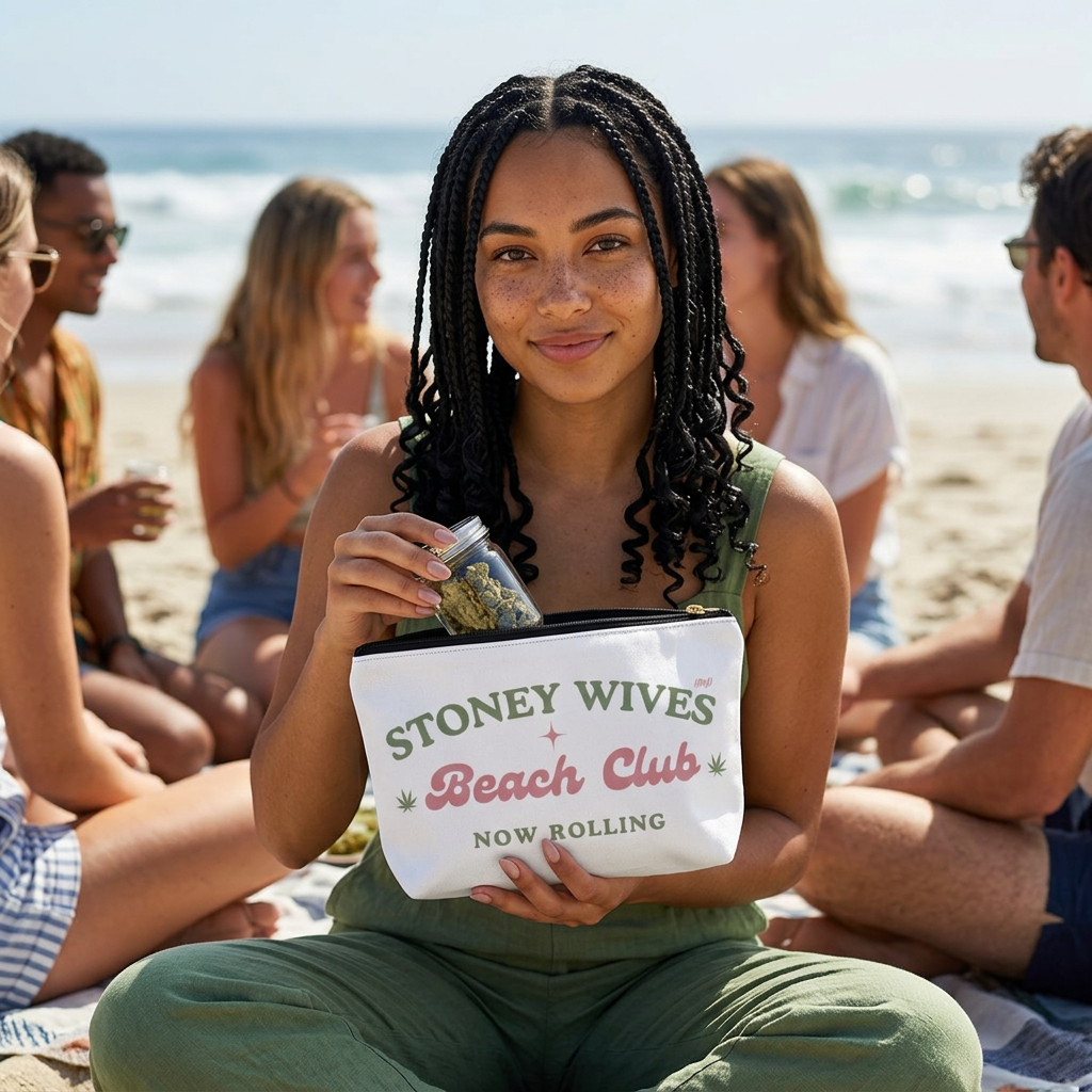 "SLOSW" Stoney Wives Beach Club | Accessory Pouch | The Secret Lives Of Stoney Wives Podcast Merch | Cannabis Sesh Gear Bag | Boho Stoner Zipper Pouch