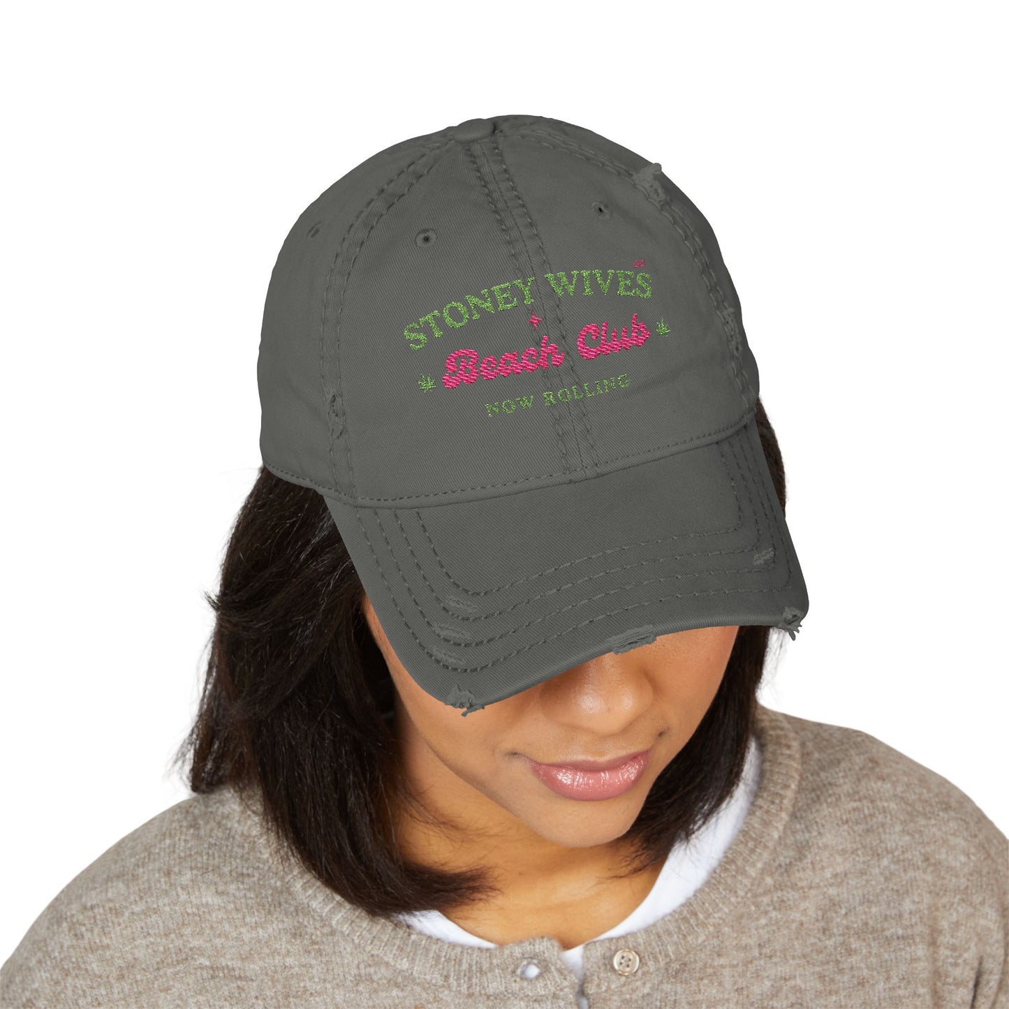 "SLOSW" Stoney Wives Beach Club Distressed Dad Hat | Embroidered Distressed Baseball Cap | The Secret Lives of Stoney Wives Podcast Merch
