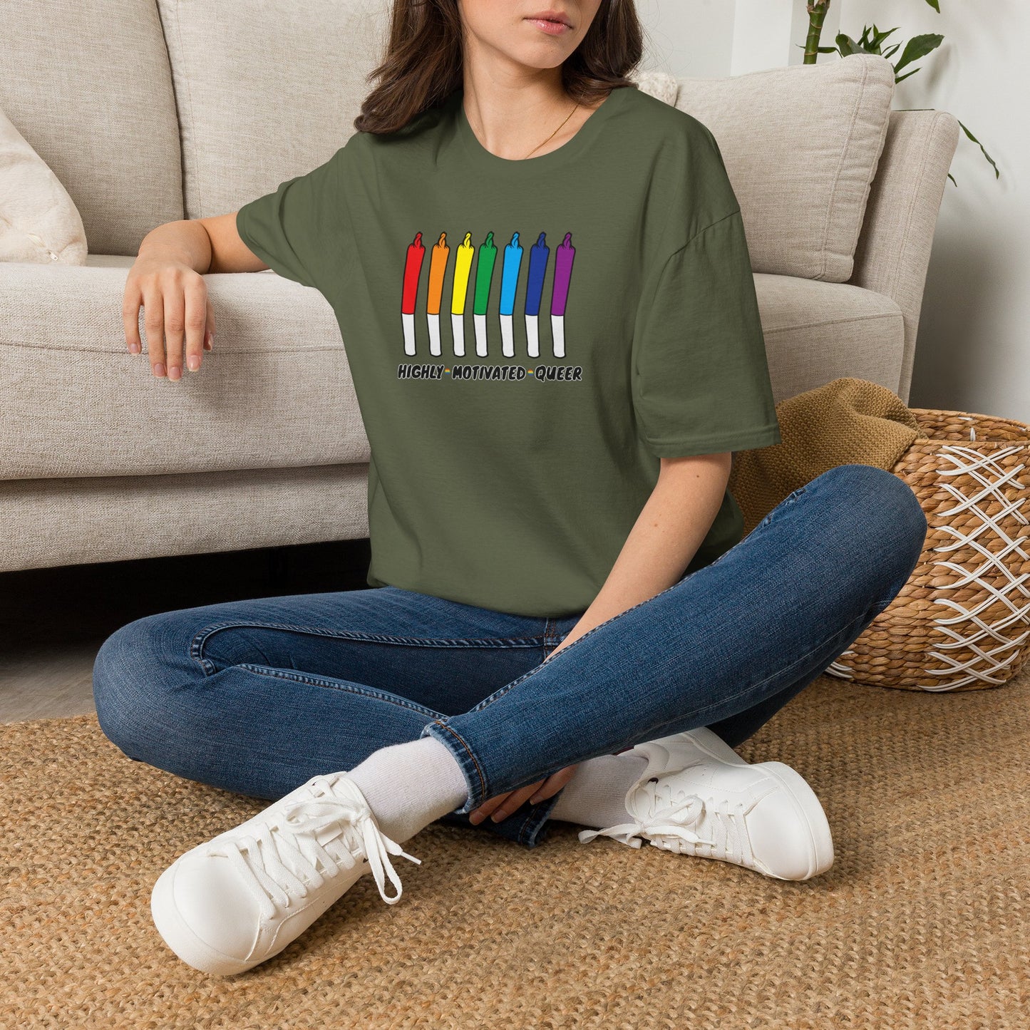 "PRIDE" Highly Motivated Queer T-Shirt | LGBTQIA+ Rainbow Graphic Tee | Colorful Unisex Streetwear Shirt | Pride Month Apparel | Highly Motivated Designs