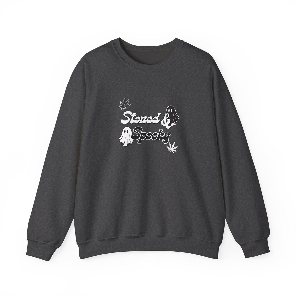 "Stoned & Spooky" Halloween Sweatshirt | Retro Ghost Graphic Crewneck | Cozy Fall Streetwear Pullover | Funny Spooky Season Sweater | Highly Motivated Designs