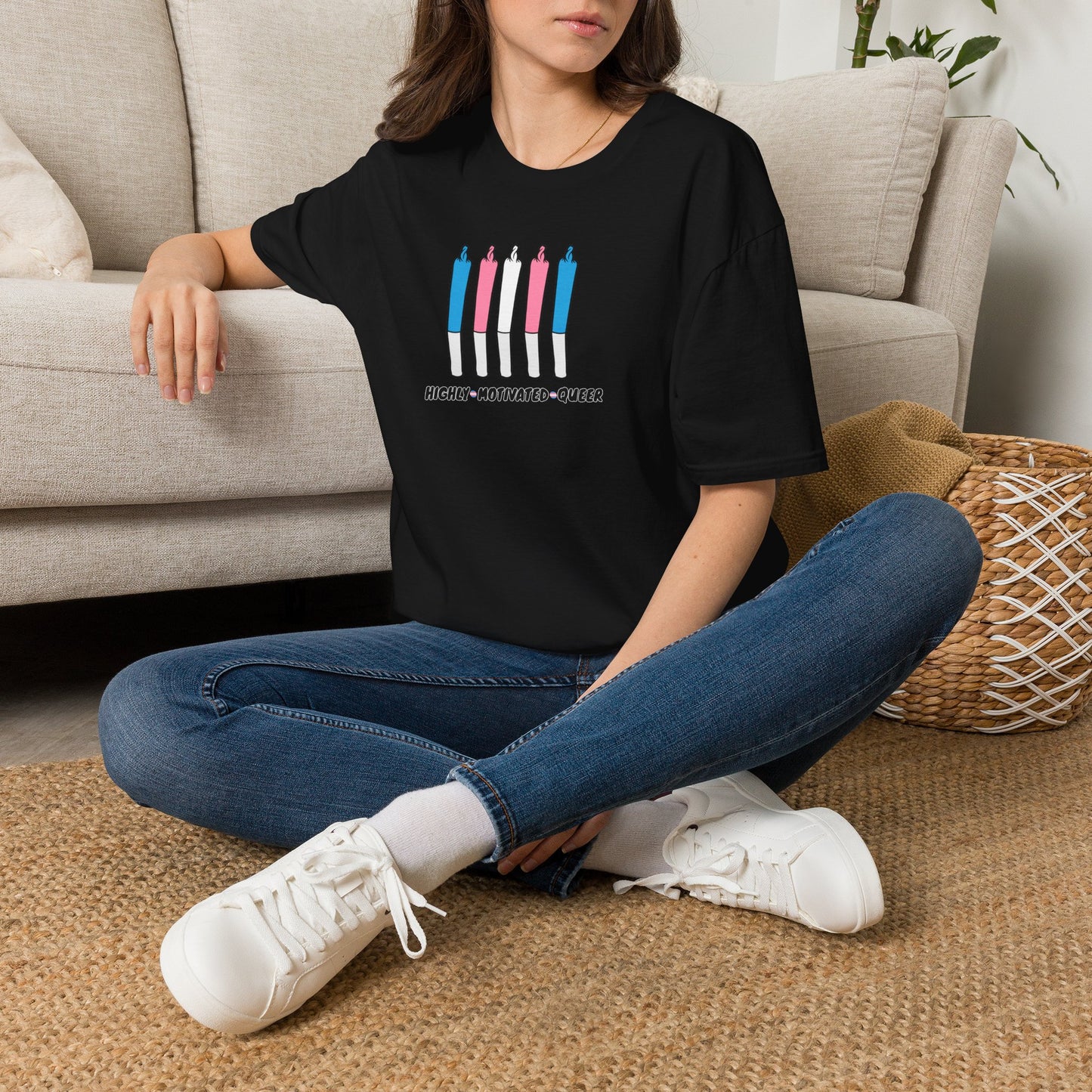 "PRIDE" Highly Motivated Queer Trans Pride T-Shirt | Trans Flag Graphic Tee | LGBTQIA+ Rainbow Streetwear Shirt | Pride Collection Apparel | Highly Motivated Designs